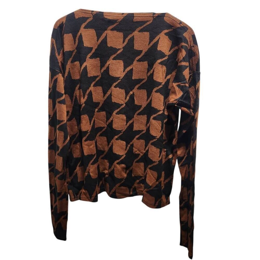 Vintage Units Sweater Houndstooth boat neck knit brown black‎ one size